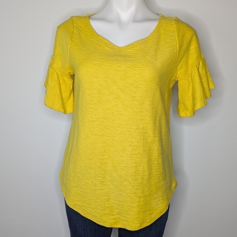 Anthro Postmark Yellow Short Ruffle Sleeve Cotton Top S